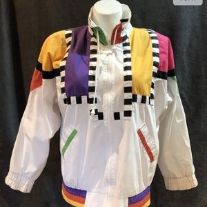 Vintage 90's White Magenta Pink Black Check Color Block Jacket Women's Size M